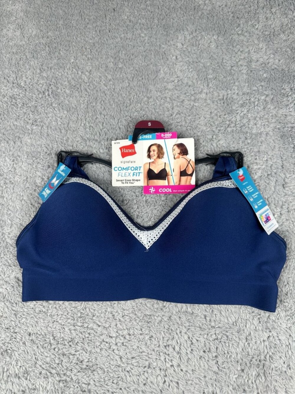 Hanes Signature Comfort Flex Fit Wirefree Bra Navy Blue Size Small